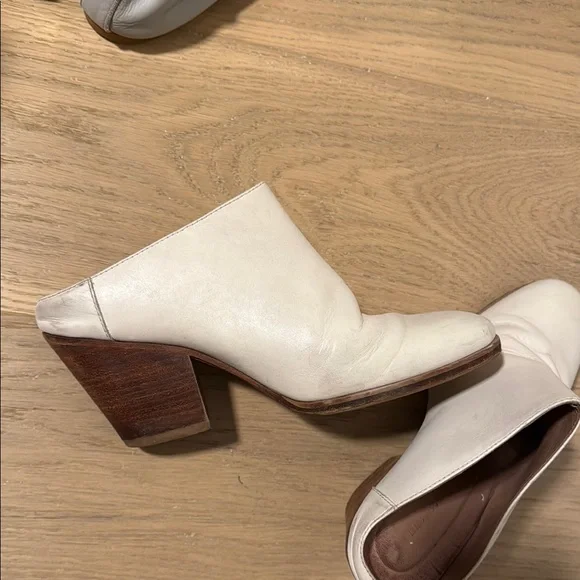 Rachel Comey White Leather Mules with Brown Wooden Heel 7.5 - Picture 4 of 7